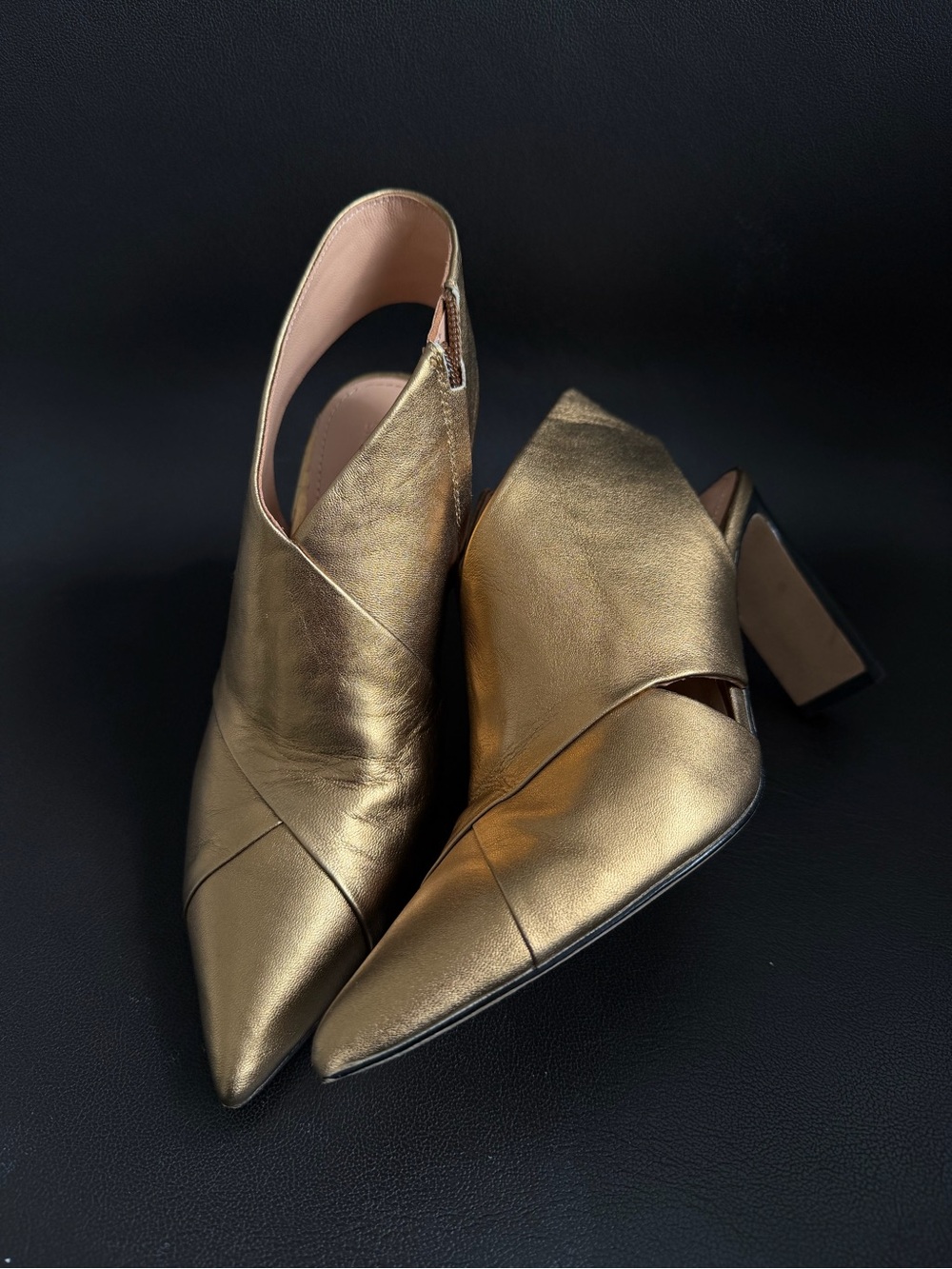Sigerson Morrison Metallic Gold Pointed Slingback Pumps